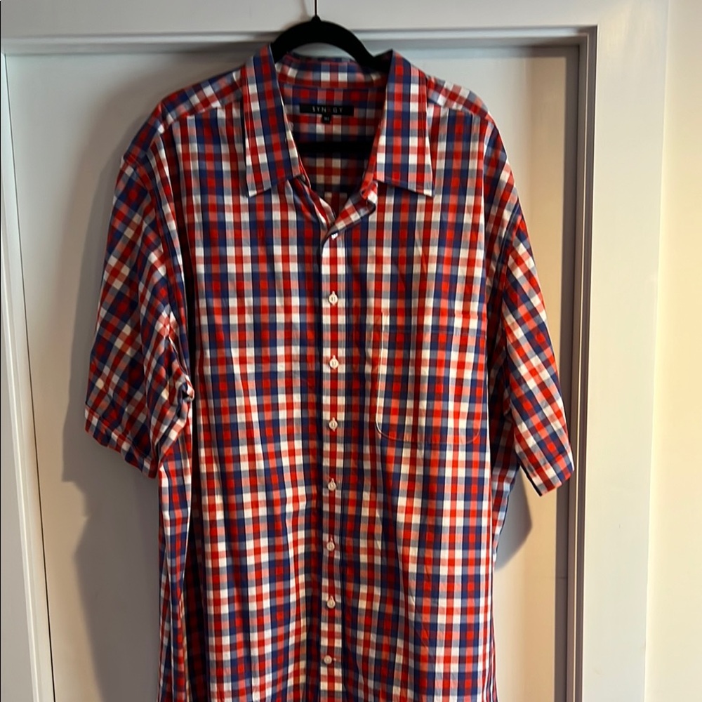 Synrgy Men's Red and Blue Checkered Shirt